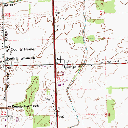 Topographic Map of Grange Hall, MI