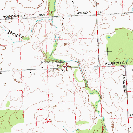 Topographic Map of Rome Grange Hall, MI