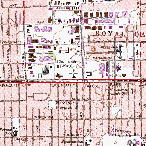Topographic Map of WWJ-AM (Detroit), MI