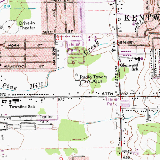 Topographic Map of WOOD-AM (Grand Rapids), MI