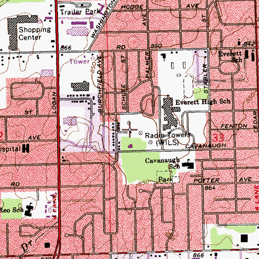 Topographic Map of WILS-AM (Lansing), MI