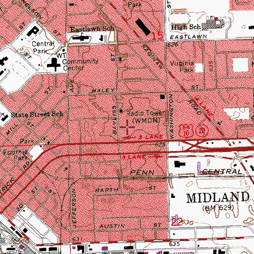 Topographic Map of WMPX-AM (Midland), MI