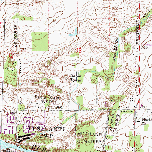 Topographic Map of WWCM-AM (Ypsilanti), MI