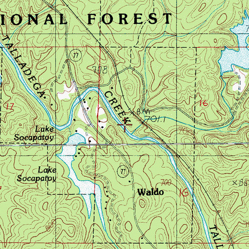 Topographic Map of Waldo Covered Bridge, AL