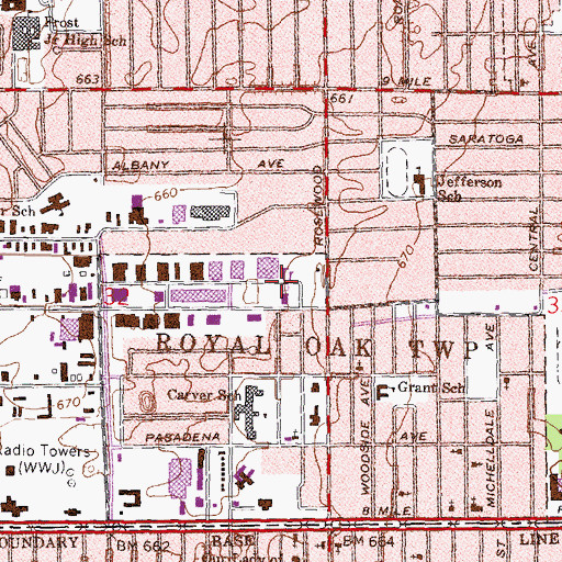 Topographic Map of WCSX-FM (Birmingham), MI