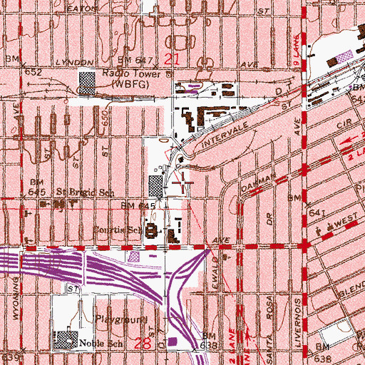 Topographic Map of WNIC-FM (Dearborn), MI