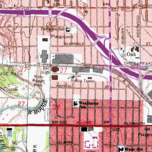 Topographic Map of WMUZ-FM (Detroit), MI