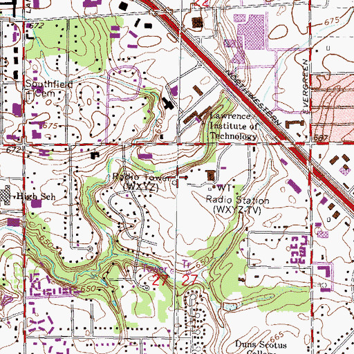 Topographic Map of WRIF-FM (Detroit), MI