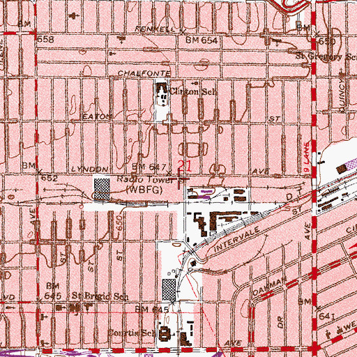 Topographic Map of WLLZ-FM (Detroit), MI