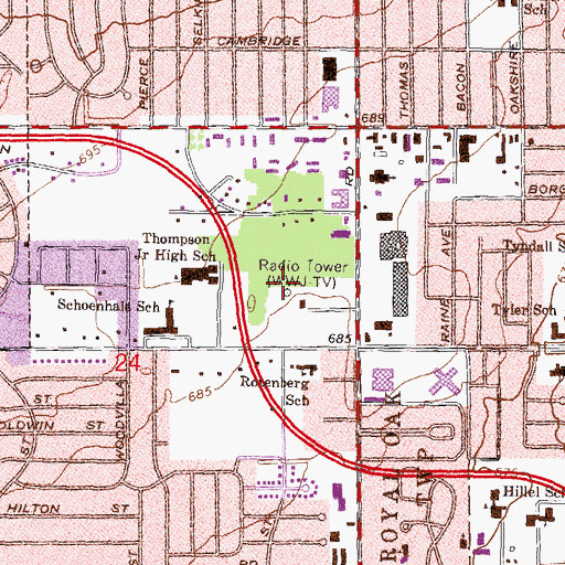 Topographic Map of WJOI-FM (Detroit), MI