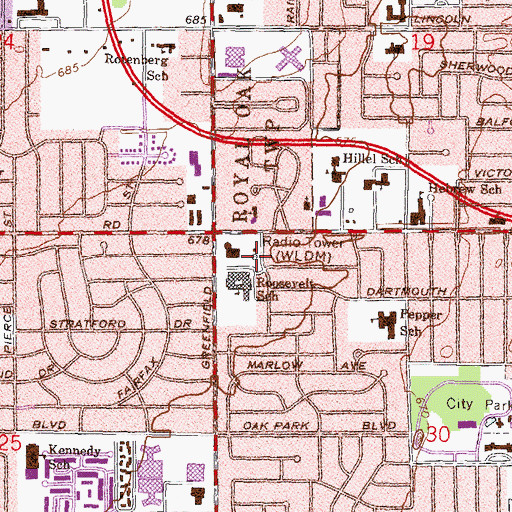 Topographic Map of WKQI-FM (Detroit), MI