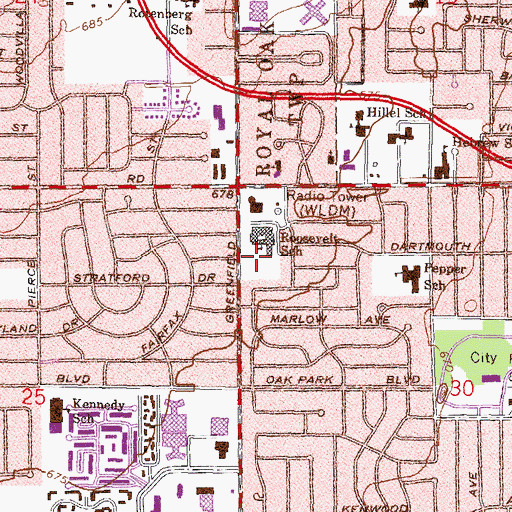 Topographic Map of WDFX-FM (Detroit), MI
