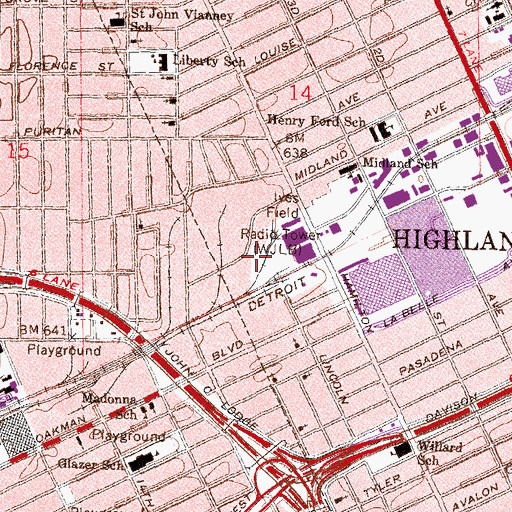 Topographic Map of WJLB-FM (Detroit), MI