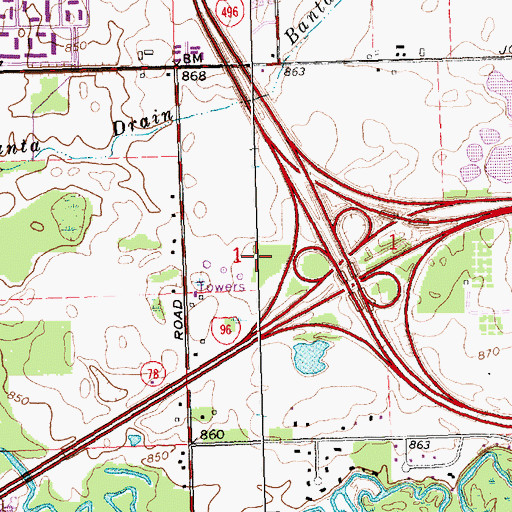 Topographic Map of WFMK-FM (East Lansing), MI