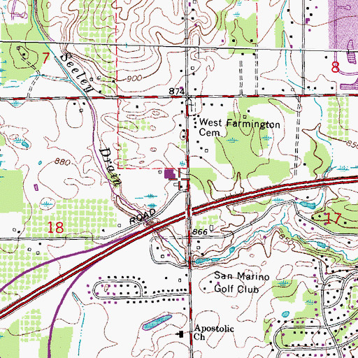 Topographic Map of WORB-FM (Farmington Hills), MI