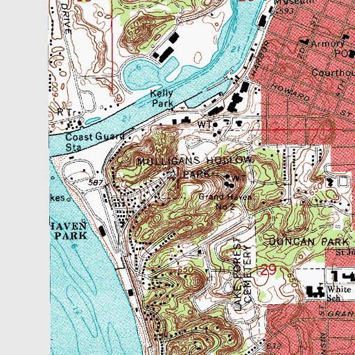 Topographic Map of WGHN-FM (Grand Haven), MI