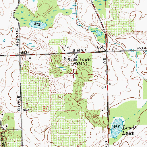 Topographic Map of WCUZ-FM (Grand Rapids), MI