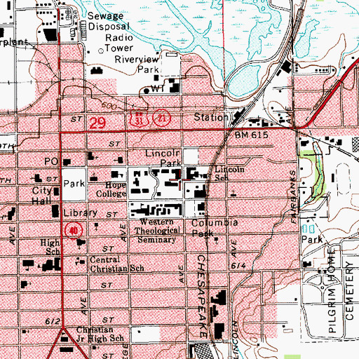 Topographic Map of WTHS-FM (Holland), MI