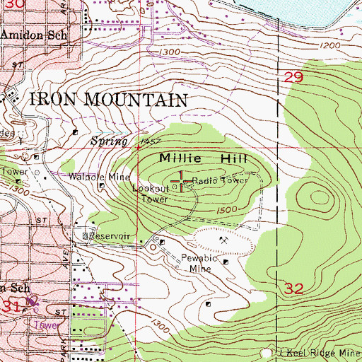 Topographic Map of WJNR-FM (Iron Mountain), MI