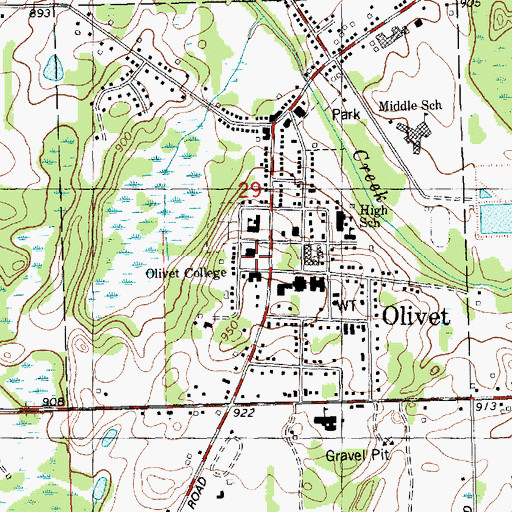 Topographic Map of WOCR-FM (Olivet), MI