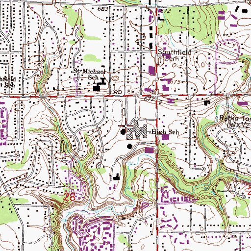 Topographic Map of WSHJ-FM (Southfield), MI