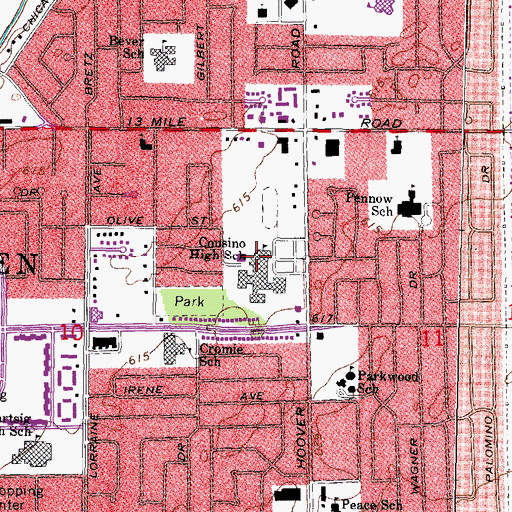 Topographic Map of WPHS-FM (Warren), MI