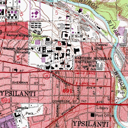 Topographic Map of WEMU-FM (Ypsilanti), MI