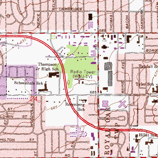 Topographic Map of WDIV-TV (Detroit), MI