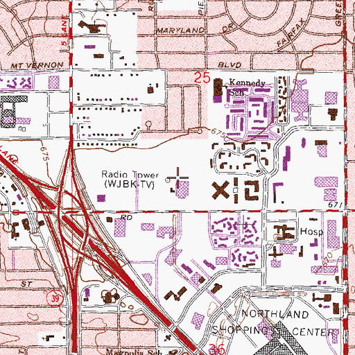 Topographic Map of WJBK-TV (Detroit), MI