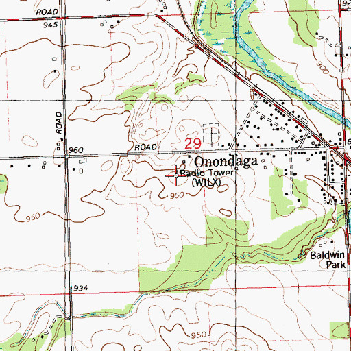 Topographic Map of WILX-TV (Onondaga), MI