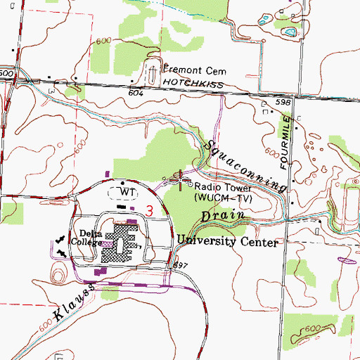 Topographic Map of WUCM-TV (University Center), MI