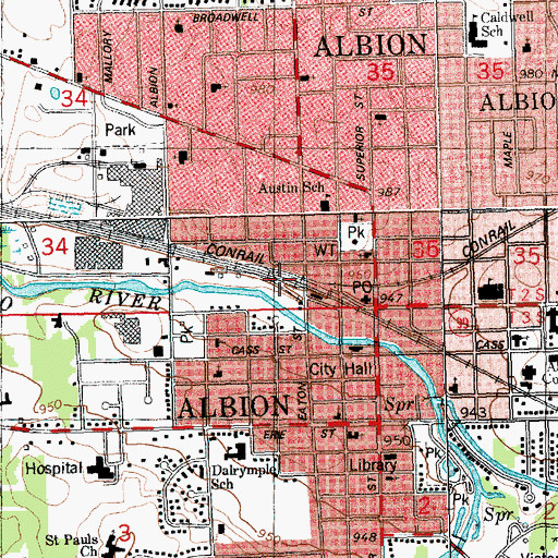 Topographic Map of City of Albion, MI