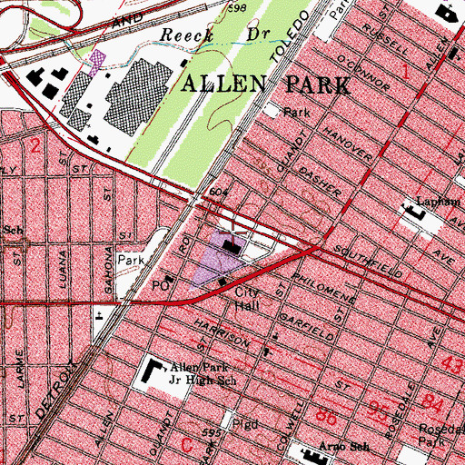 Topographic Map of City of Allen Park, MI