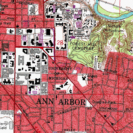 Topographic Map of City of Ann Arbor, MI