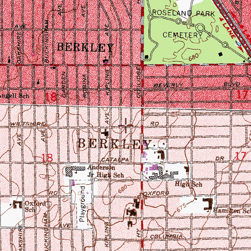 Topographic Map of City of Berkley, MI