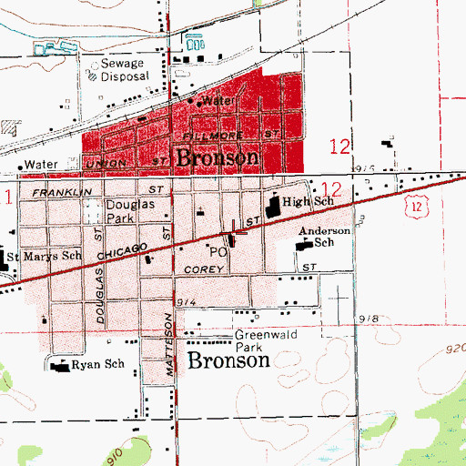 Topographic Map of City of Bronson, MI