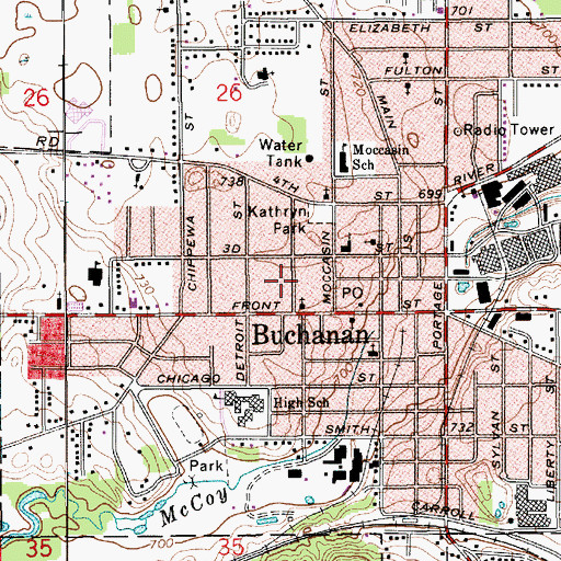 Topographic Map of City of Buchanan, MI