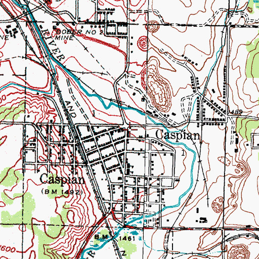 Topographic Map of City of Caspian, MI