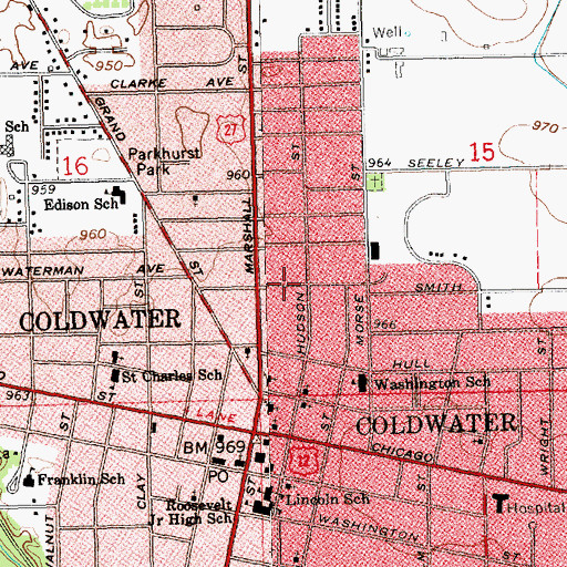 Topographic Map of City of Coldwater, MI