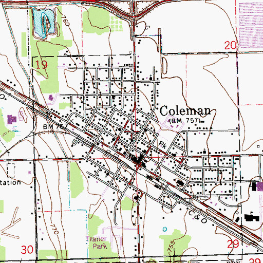 Topographic Map of City of Coleman, MI