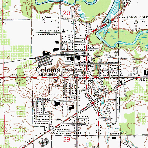 Topographic Map of City of Coloma, MI