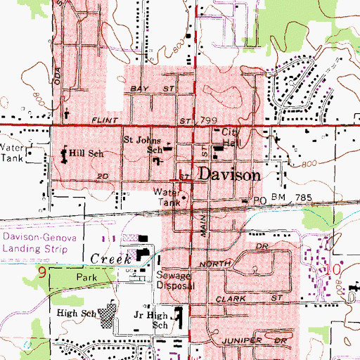 Topographic Map of City of Davison, MI
