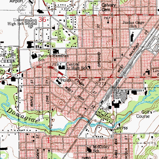 Topographic Map of City of Dowagiac, MI