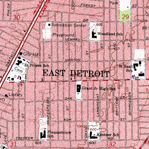Topographic Map of City of Eastpointe, MI