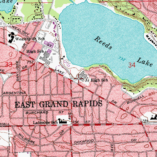 Topographic Map of City of East Grand Rapids, MI