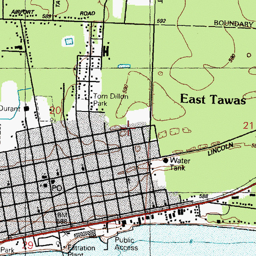 Topographic Map of City of East Tawas, MI