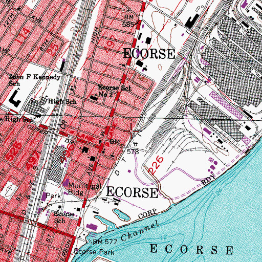 Topographic Map of City of Ecorse, MI