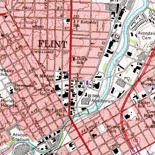 Topographic Map of City of Flint, MI