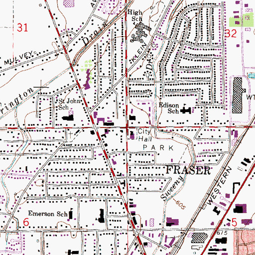 Topographic Map of City of Fraser, MI