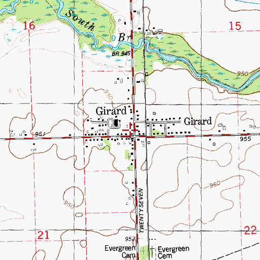 Topographic Map of Township of Girard, MI